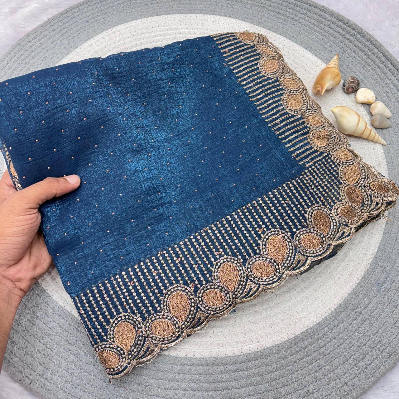 Designer Crunchy Silk Saree WIth Multi Color Option