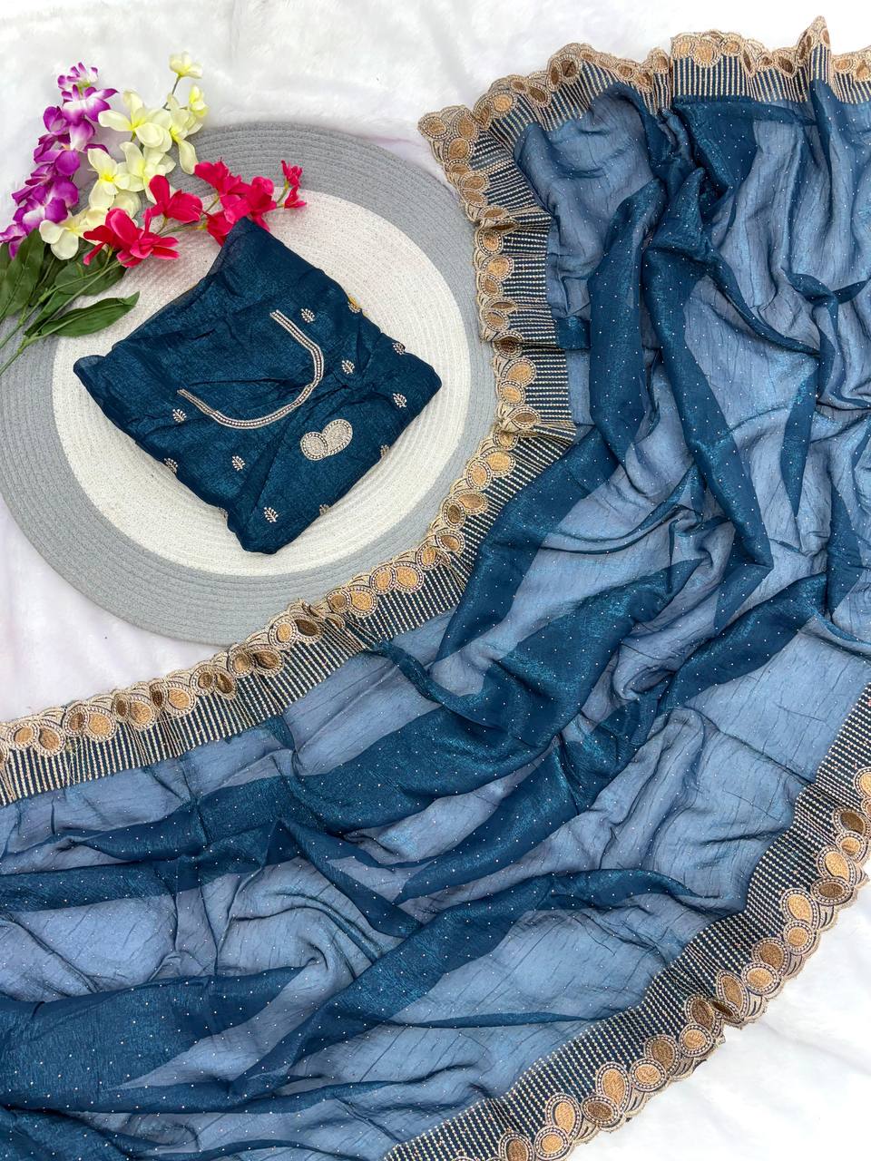 Designer Crunchy Silk Saree WIth Multi Color Option