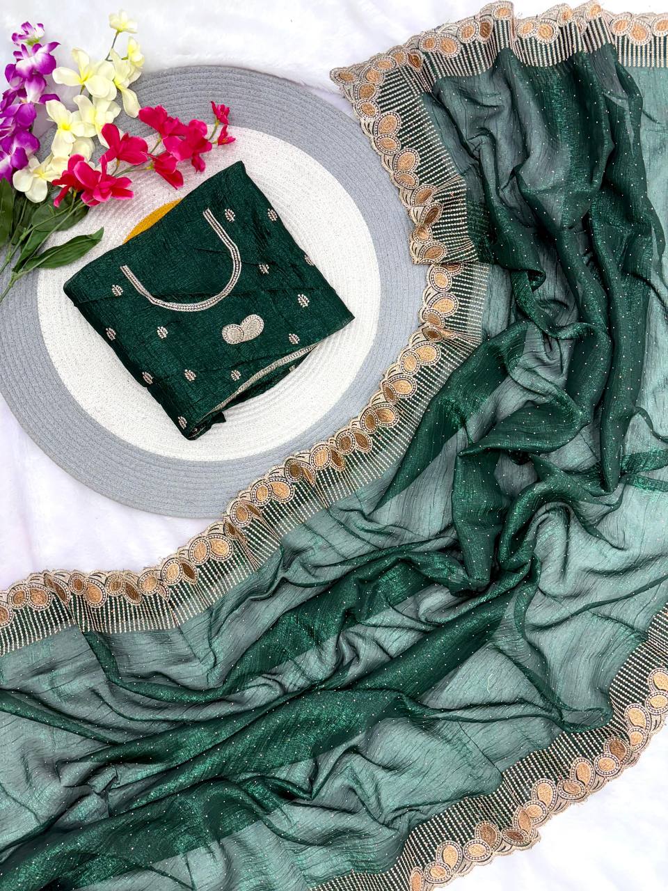 Designer Crunchy Silk Saree WIth Multi Color Option