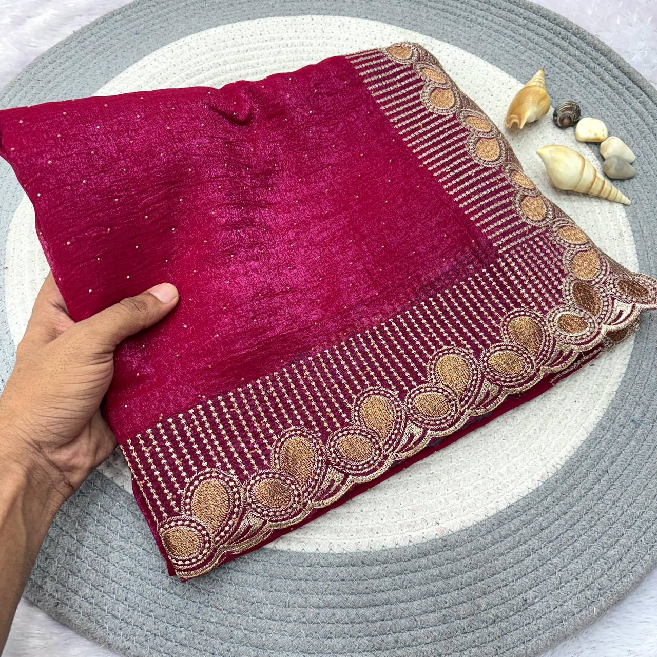 Designer Crunchy Silk Saree WIth Multi Color Option