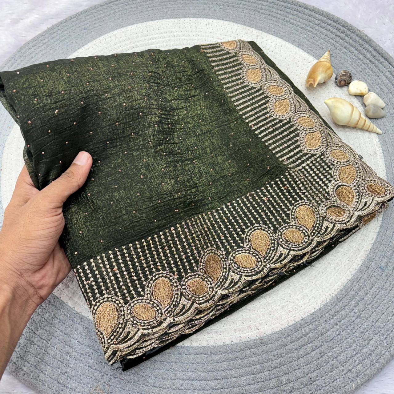 Designer Crunchy Silk Saree WIth Multi Color Option