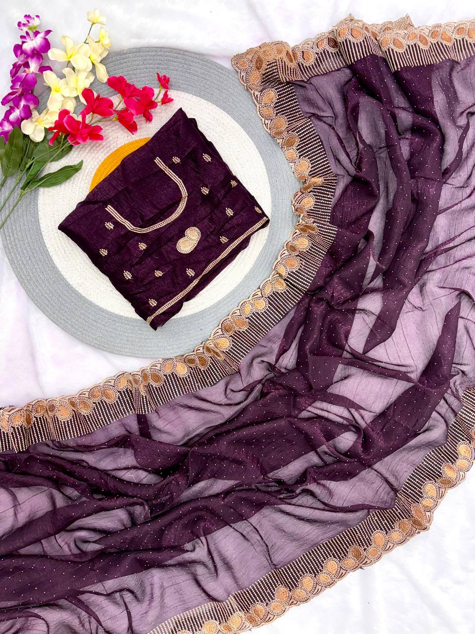 Designer Crunchy Silk Saree WIth Multi Color Option