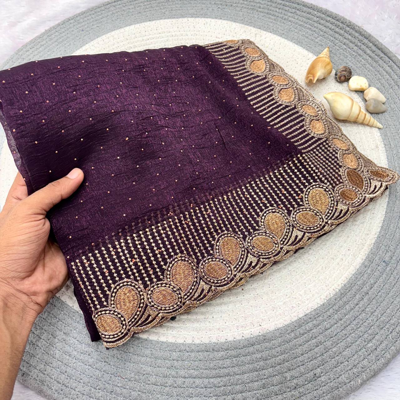 Designer Crunchy Silk Saree WIth Multi Color Option