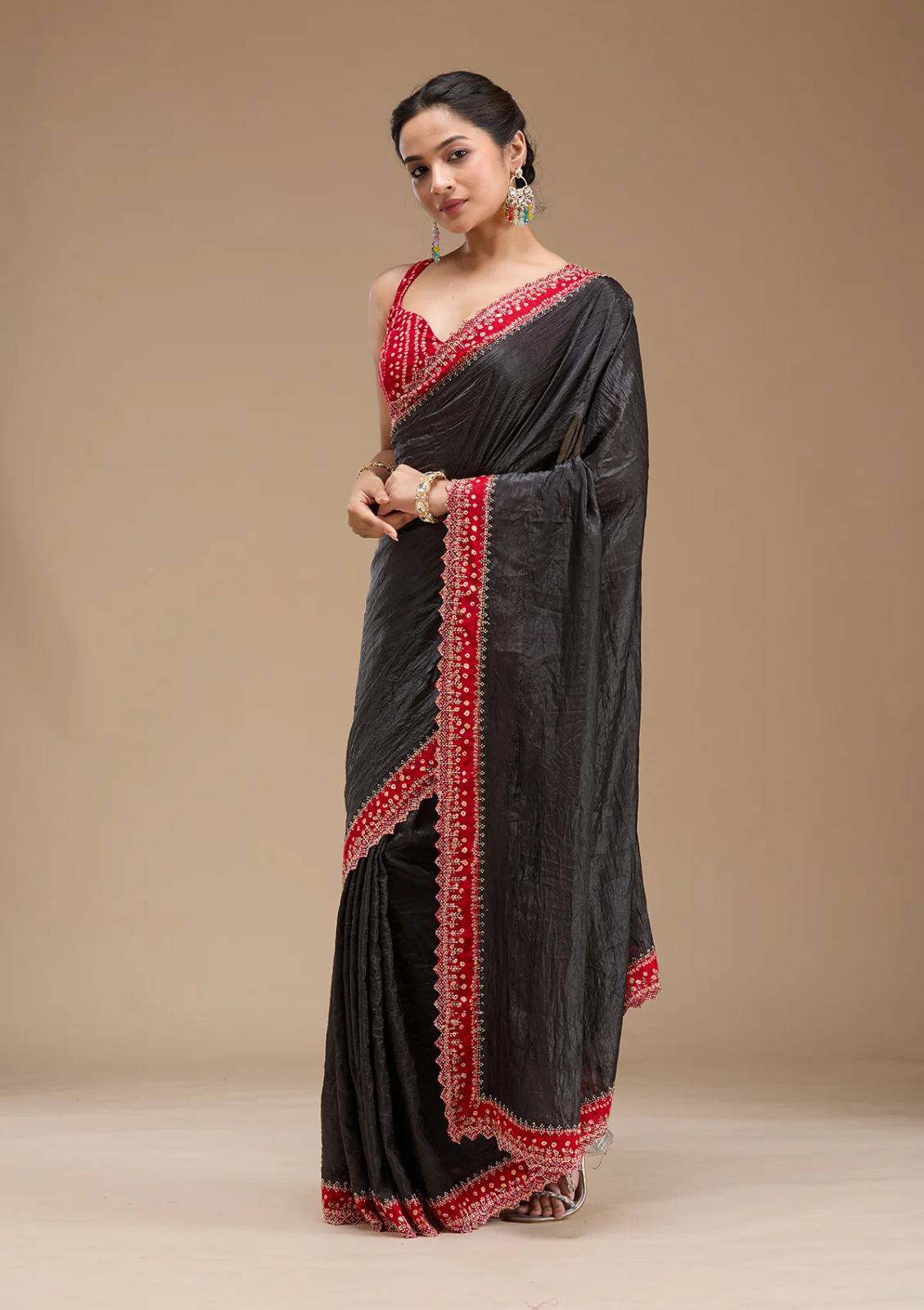 Black Designer Tissue Gold Crush Saree