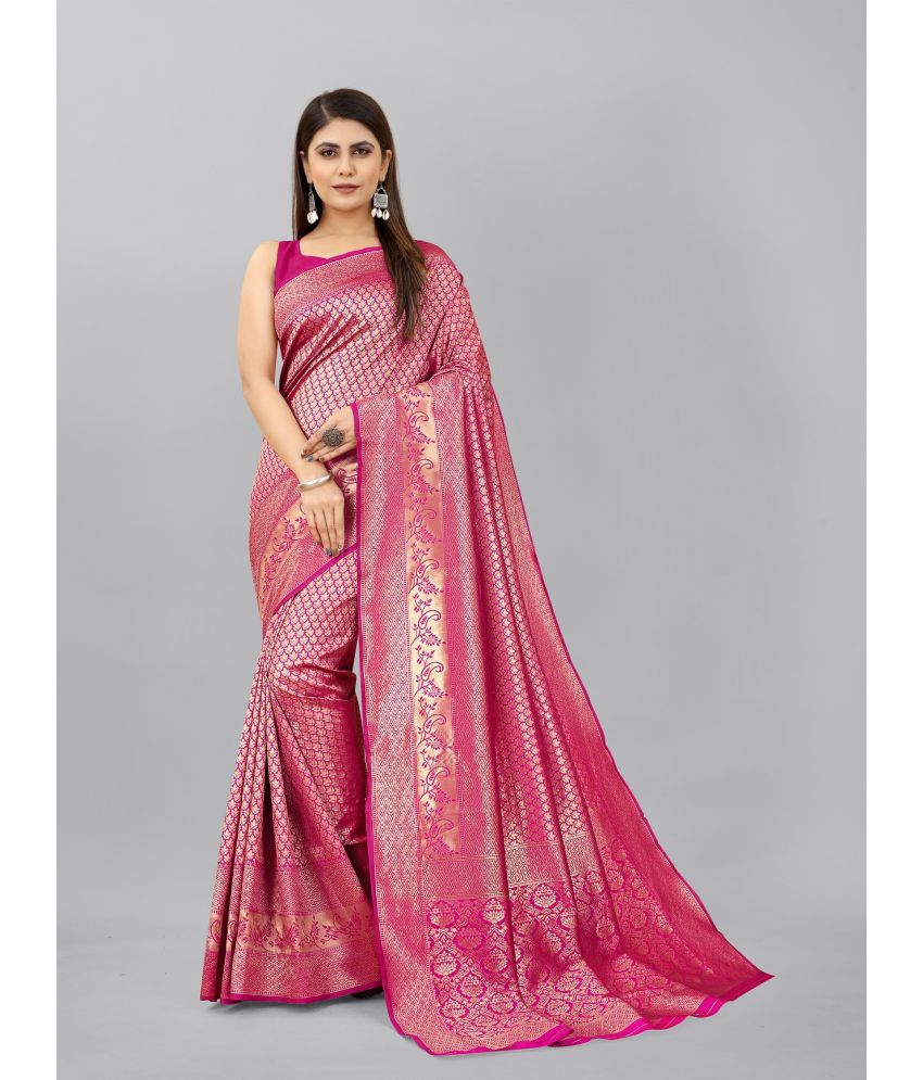 Pink Banarasi Soft Lichi Silk Saree