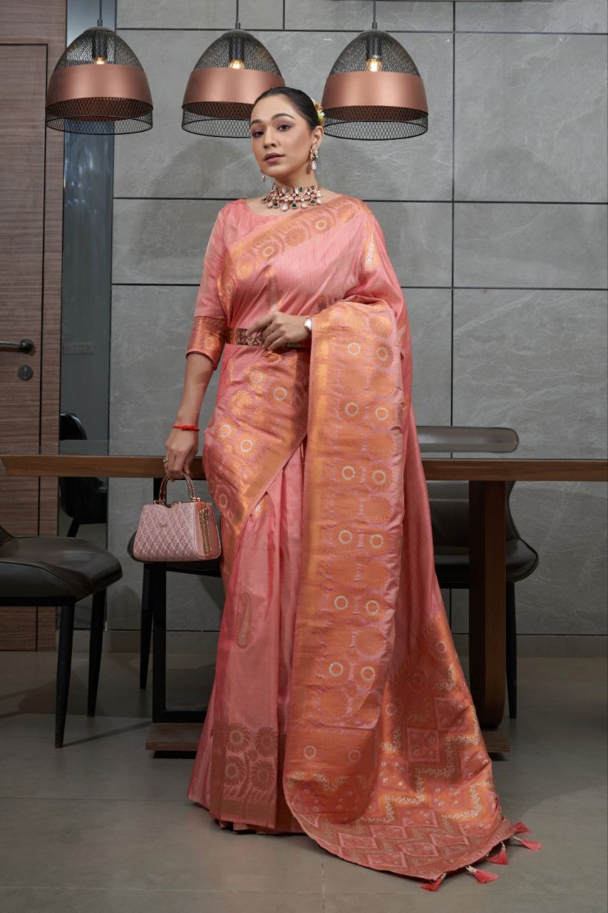 Dark Pink Saree in Pure Cotton Copper - Clothsvilla