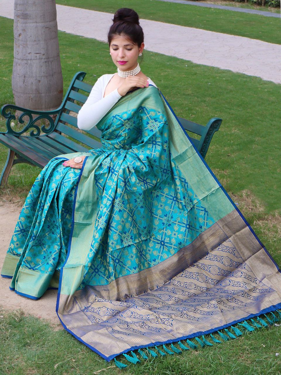 Flamboyant Sky Blue Colored Designer Silk Saree, Bollywood Saree latest  collections | Bollywood Sarees