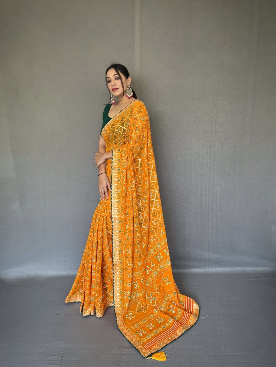 Buy Red and Yellow Chinnon Bandhani Saree Online – Vasansi Jaipur