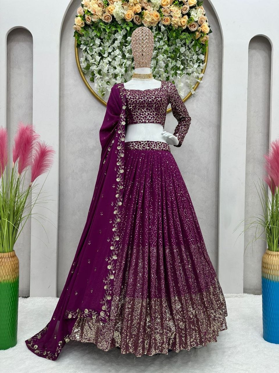 Dusty Purple Silk Sequinned Lehenga Choli - Lehengas Designer Collection