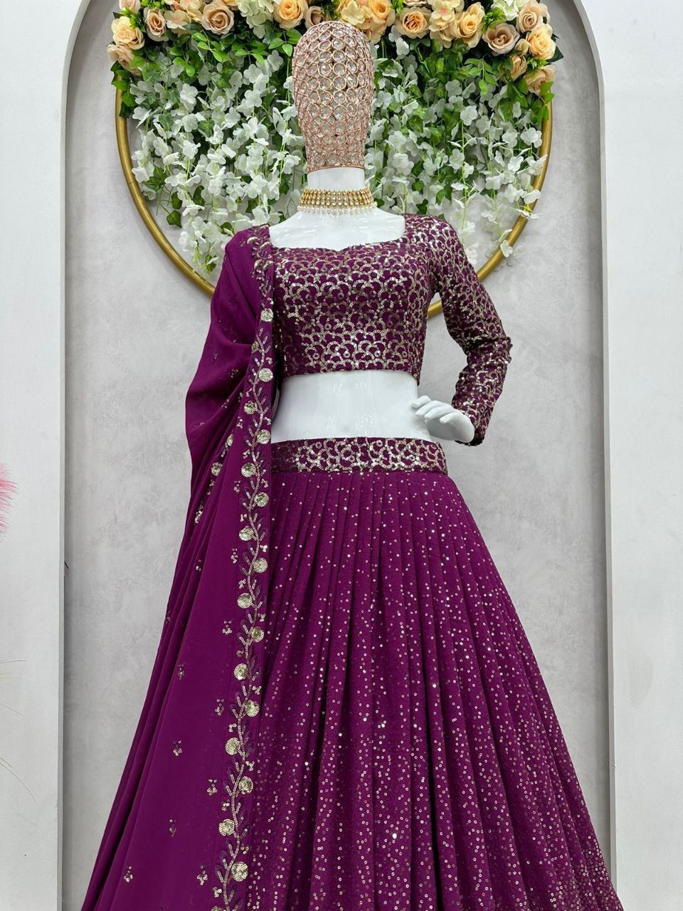Shop Violet Net Sequins Designer Lehenga Choli Festive Wear Online at Best  Price | Cbazaar