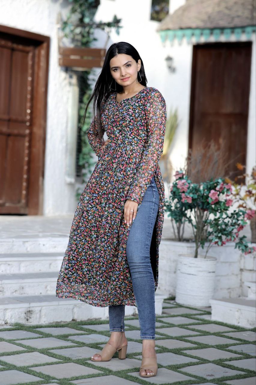 Stitched Floral Printed Kurtis Size  M XL XXL Knitted Type  Machine  Made at Rs 350  Piece in Mumbai