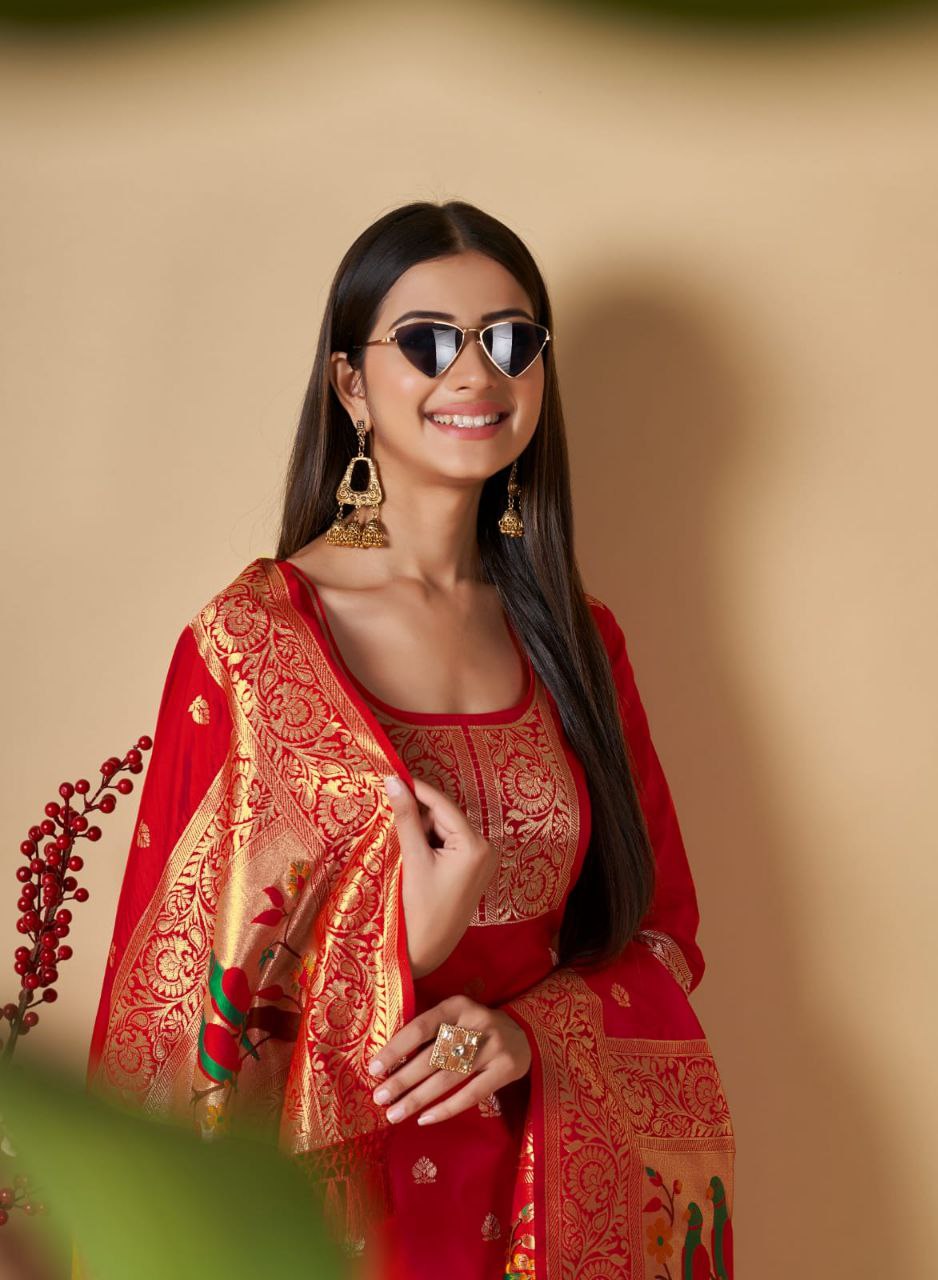 Buy Firozi Jacquard Festival Wear Paithani Dress Material Online From  Wholesale Salwar.