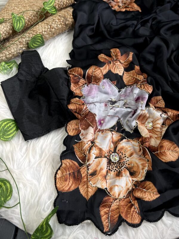 Black Designer Pure Satin Silk Saree With Blouse