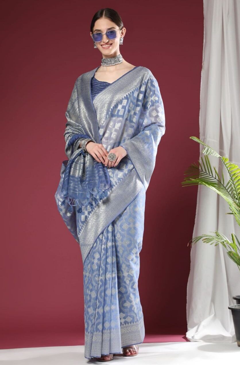 Blue Silk Saree For Wedding & Festival.