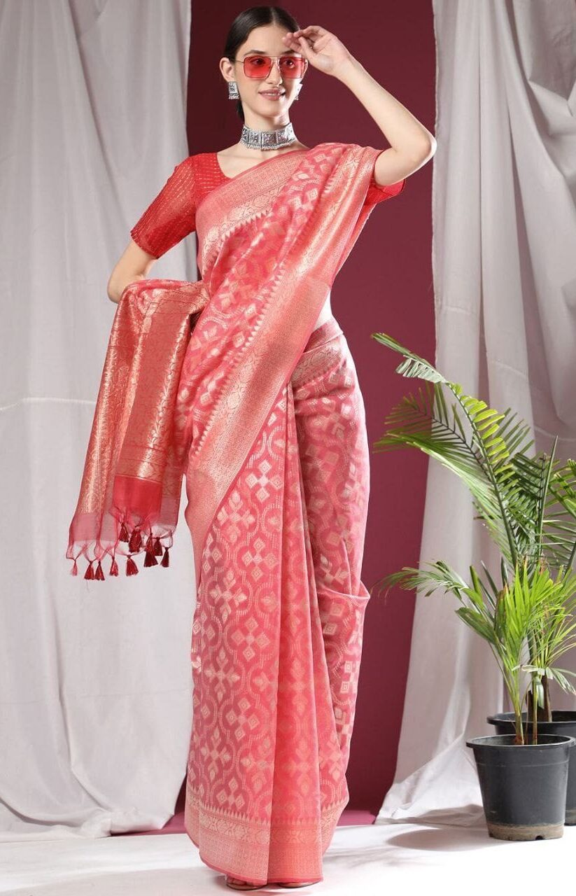 Red Silk Saree For Wedding & Festival.