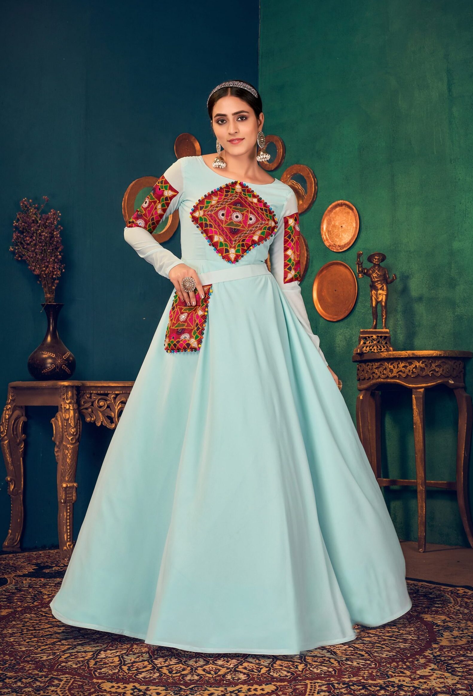 Sky Georgette Gown For Navaratri