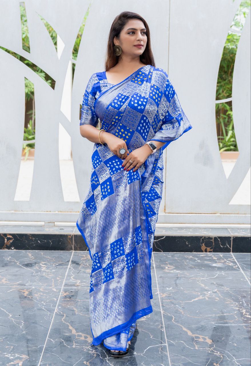 Blue Pure Bandhej Silk Saree
