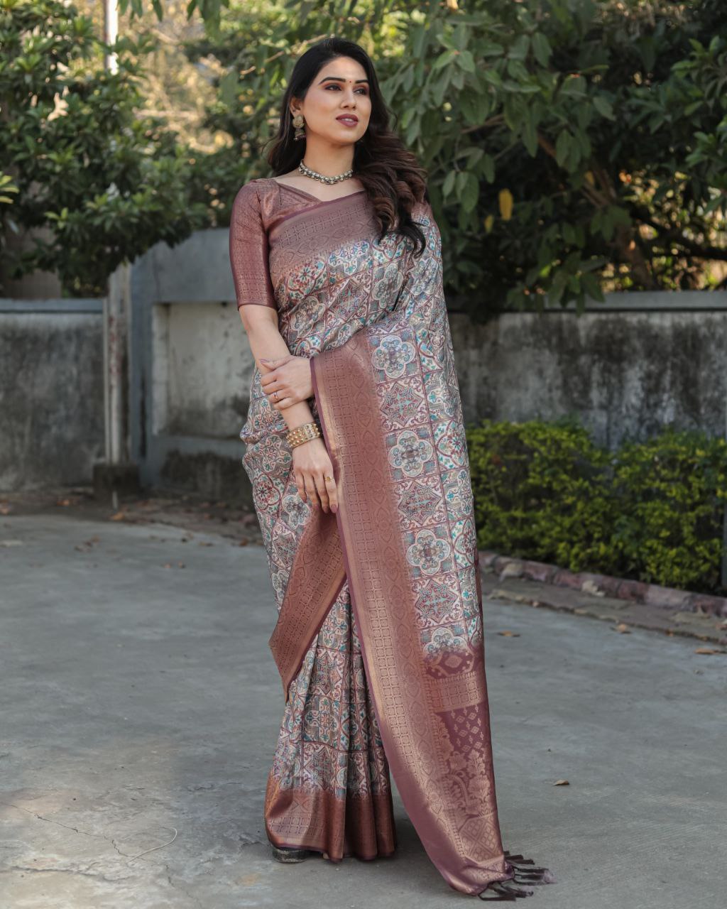Digital Print Banarasi Softy Silk Saree