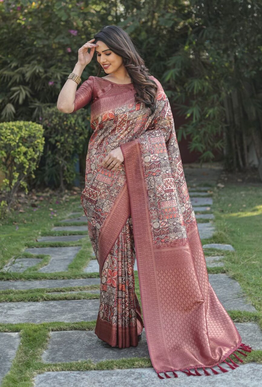 Digital Print Banarasi Softy Silk Saree