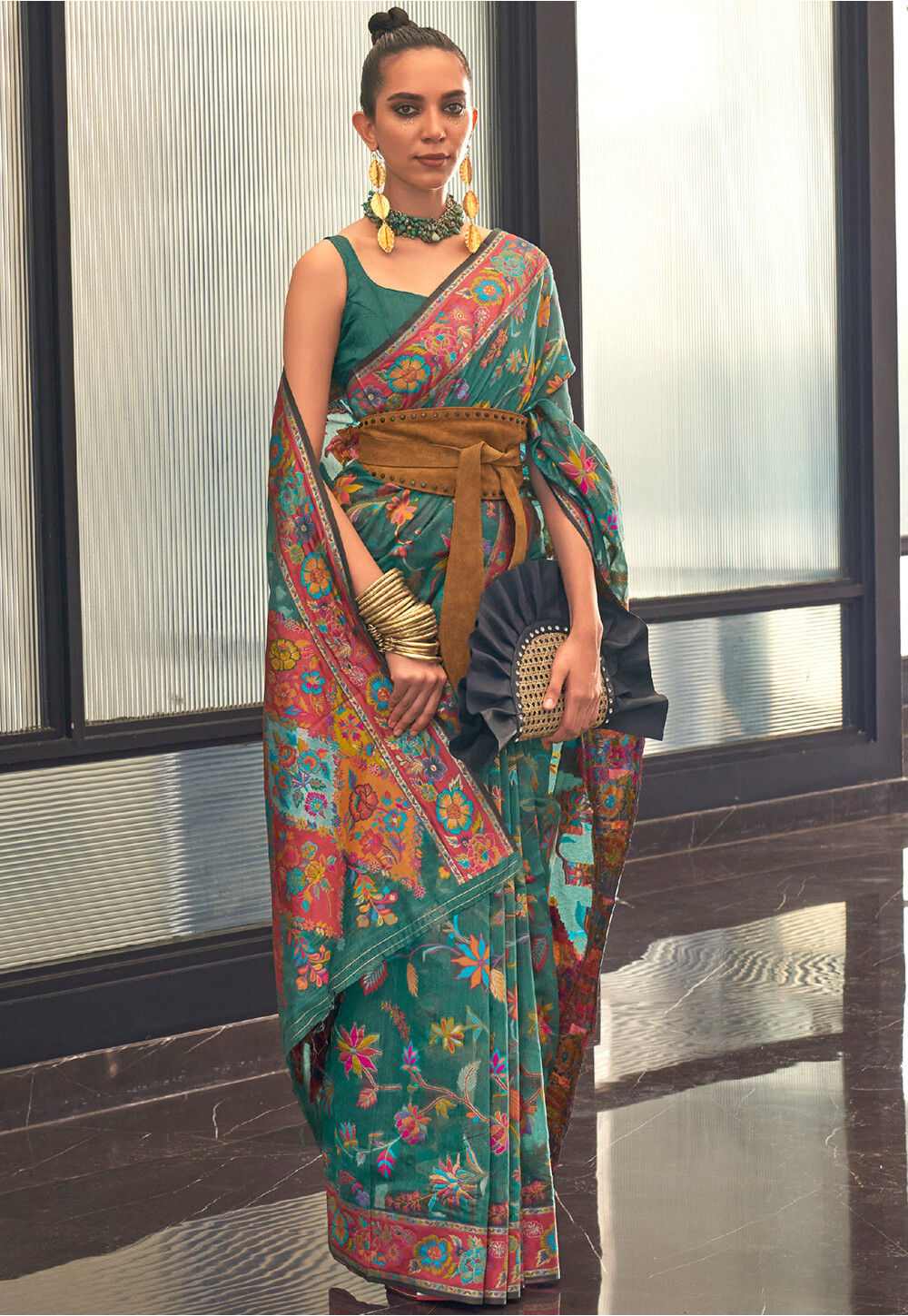 Green Kashmiri Modal Handloom Silk Saree With Blouse