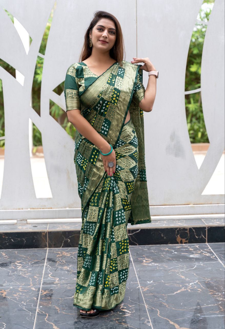 Pure silk Ajrakh Bandhani saree online | Traditional women wear