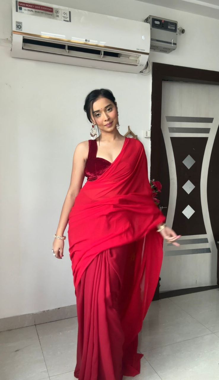 Ready To Wear Red Georgette Saree