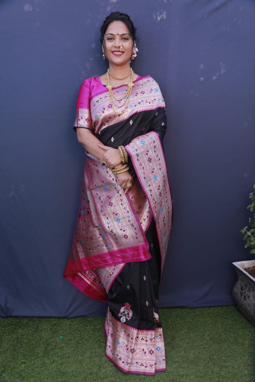Black Paithani Pure Silk Handloom Saree