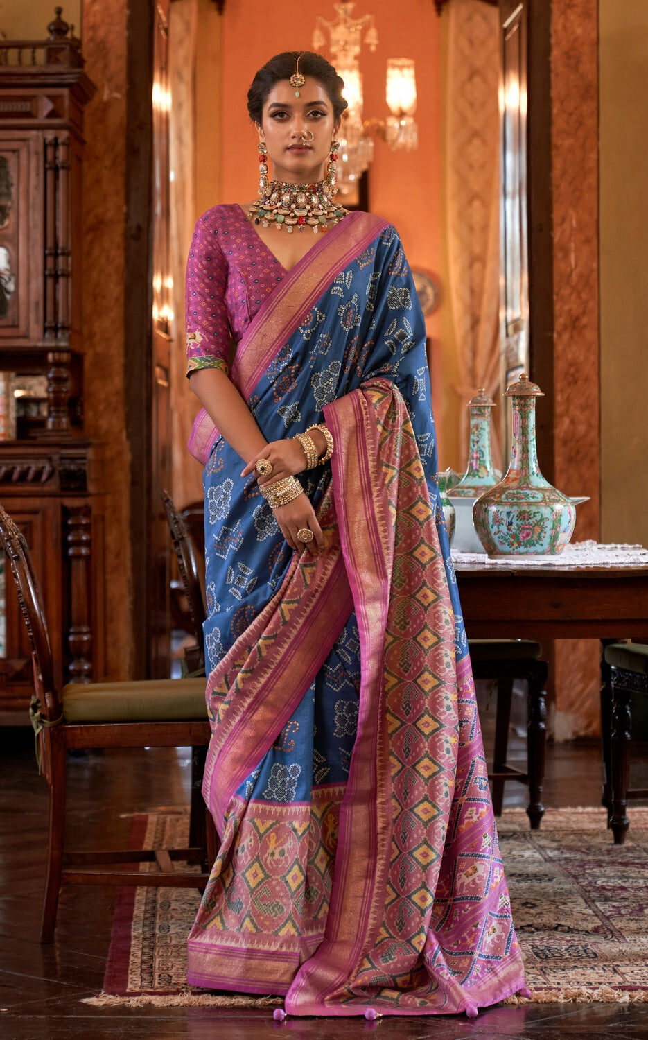 Blue Tussar Silk Saree With Digital Printed