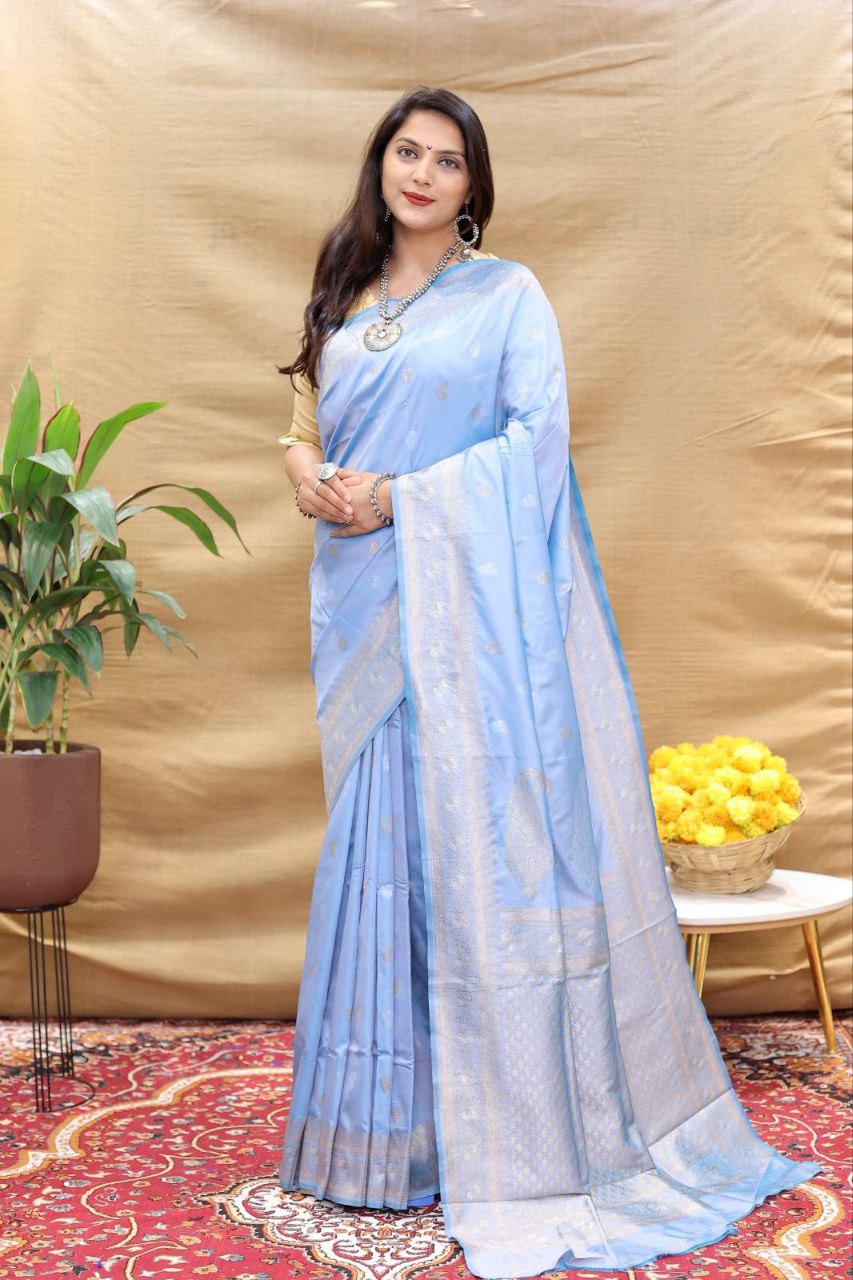 Denim Blue Kanchipuram Pure Silk Handloom Saree