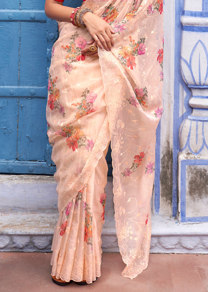 Printed tissue silk saree, floral tissue saree