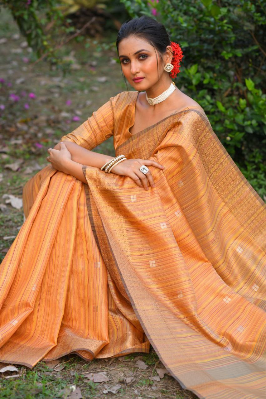 Orange Soft Maheshwari Silk Saree