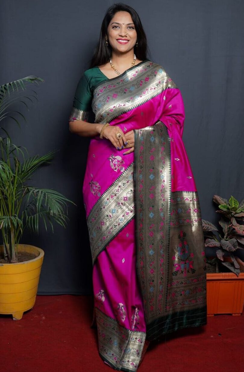 Pink Paithani Pure Silk Handloom Saree