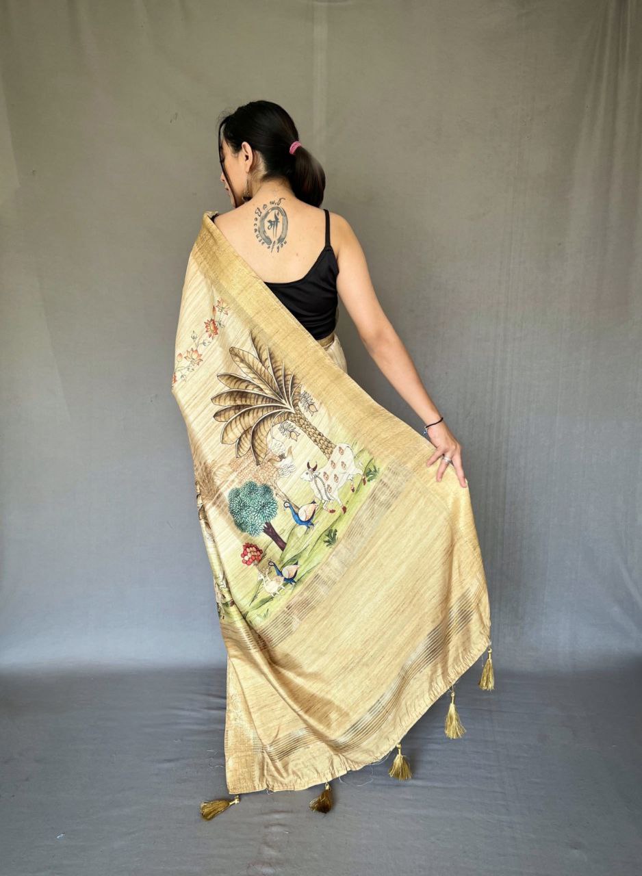 Printed Traditional Tussar Silk Saree