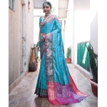 Sky Patola Silk Saree With Meenakari Weaving