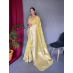 Yellow Pure Linen Silk Saree