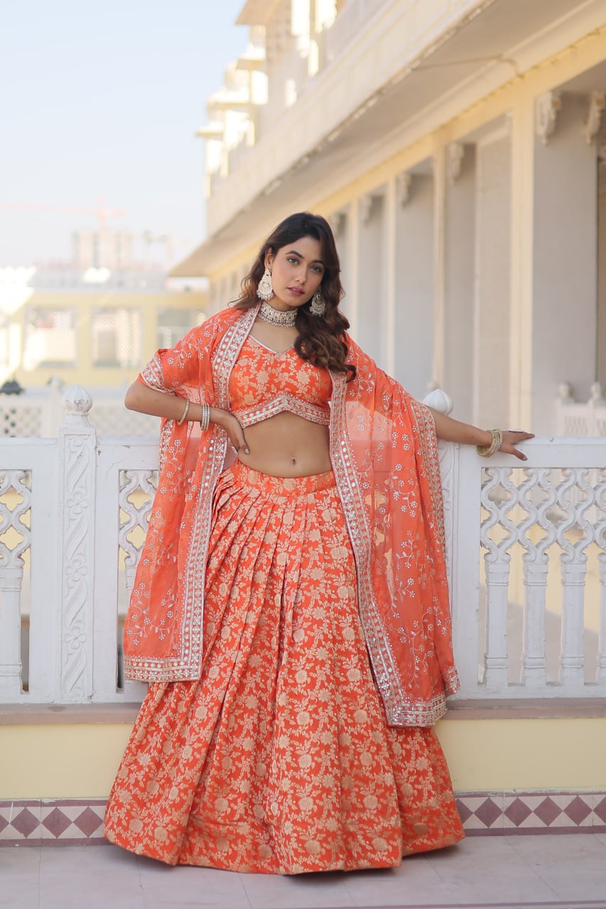 Bright Orange Heavy Designer Sparkling Work Wedding/Partywear Special Lehenga  Choli - Indian Heavy Anarkali Lehenga Gowns Sharara Sarees Pakistani  Dresses in USA/UK/Canada/UAE - IndiaBoulevard