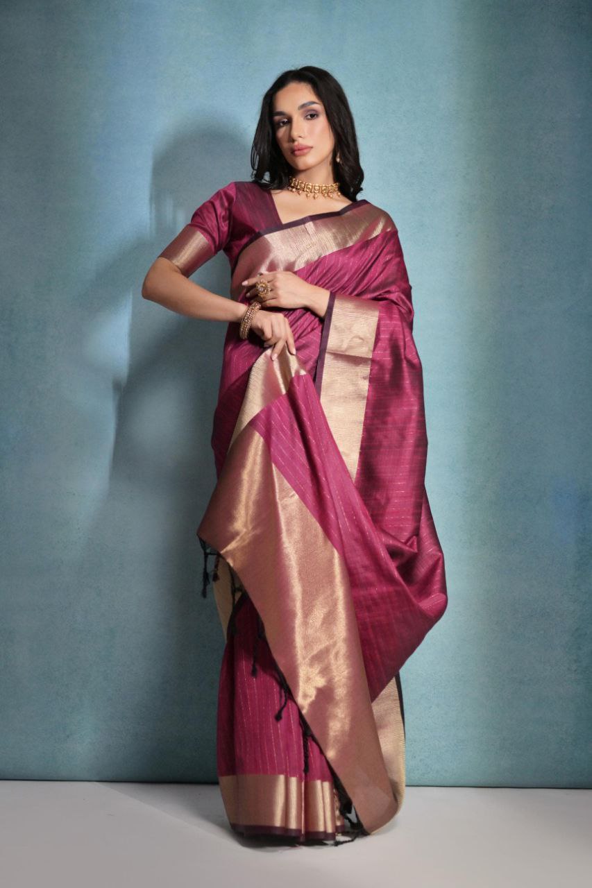 Solid Pink Banarasi Raw Silk Saree