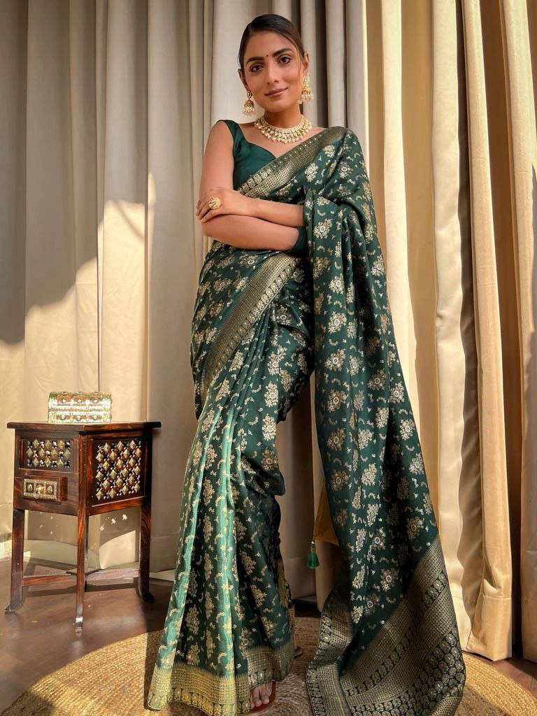Traditional Banarasi Silk Saree In Green